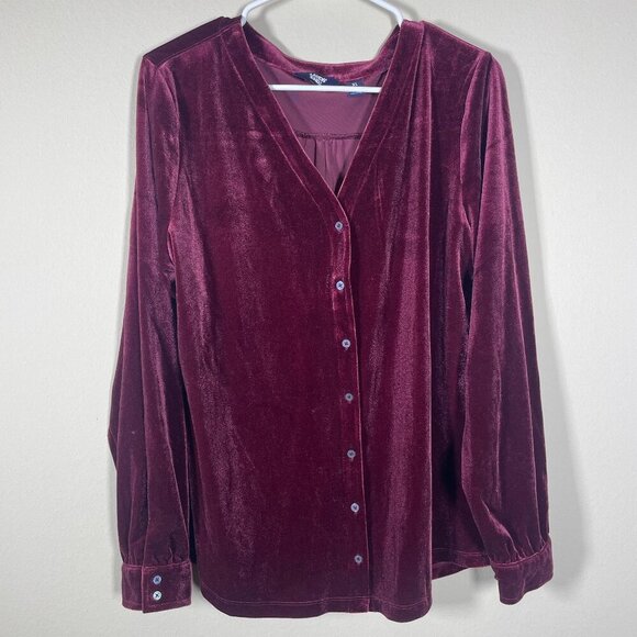 Lands End velvet Shirt Long Sleeve Button Down Women's XL Cranberry! - Picture 1 of 5